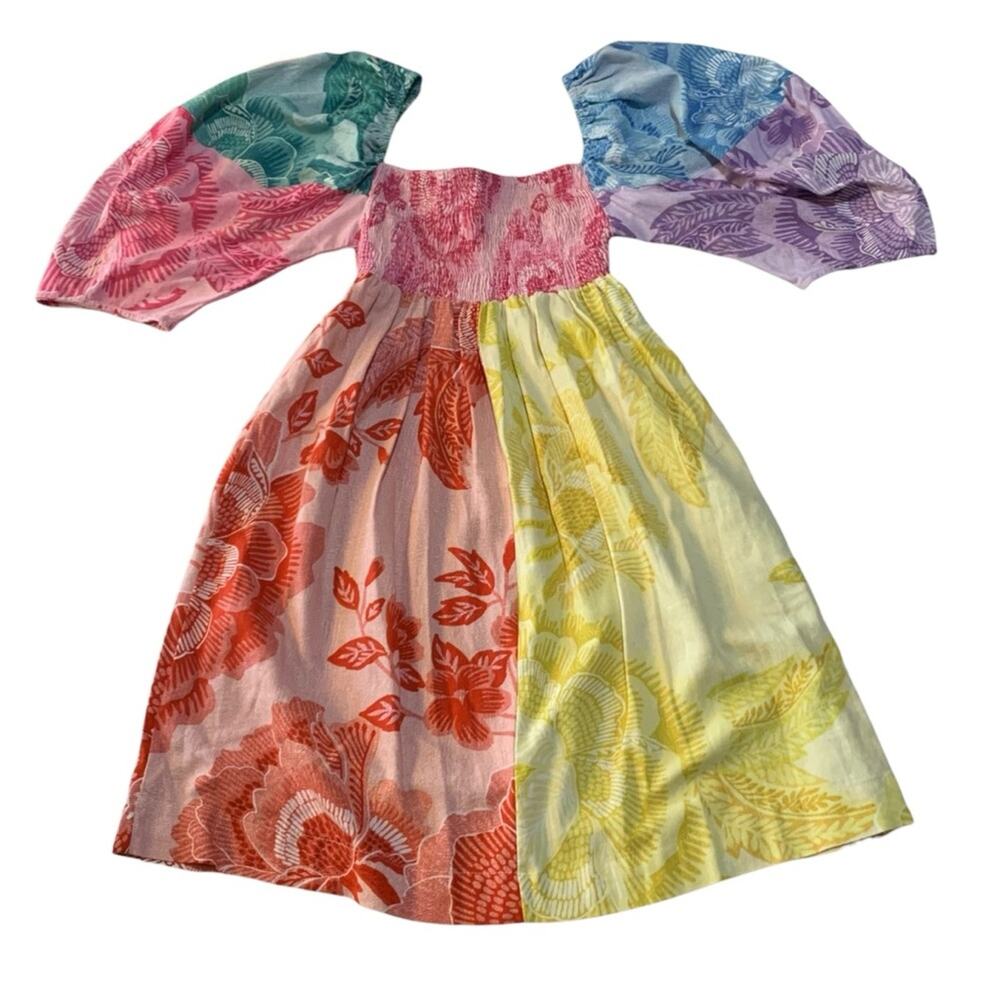 Farm Rio women's medium Colorful Floral Long Sleeve Dress linen smocked - Picture 2 of 10
